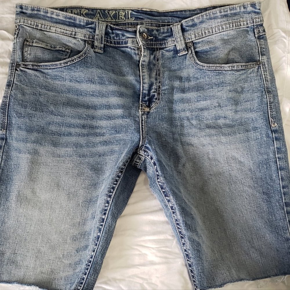 MENS TK AXEL STRETCH BLUE FADE DEMIN SLIM FIT SHORTS SIZE 36